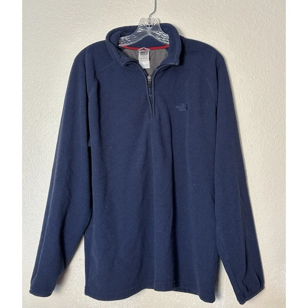 The North Face Waffle Weave 1/4 Zip Pull Over Sweatshirt Blue Men's Size L